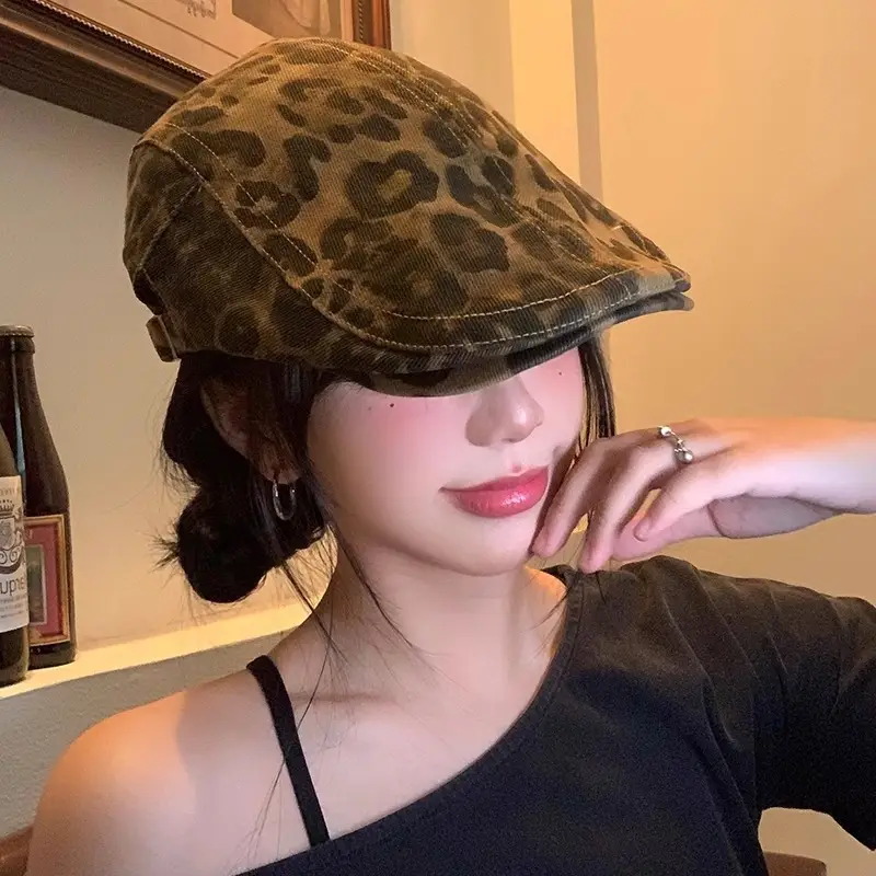 Women Leopard Print Forward Cap Spring Autumn Large Circumference - Image 4
