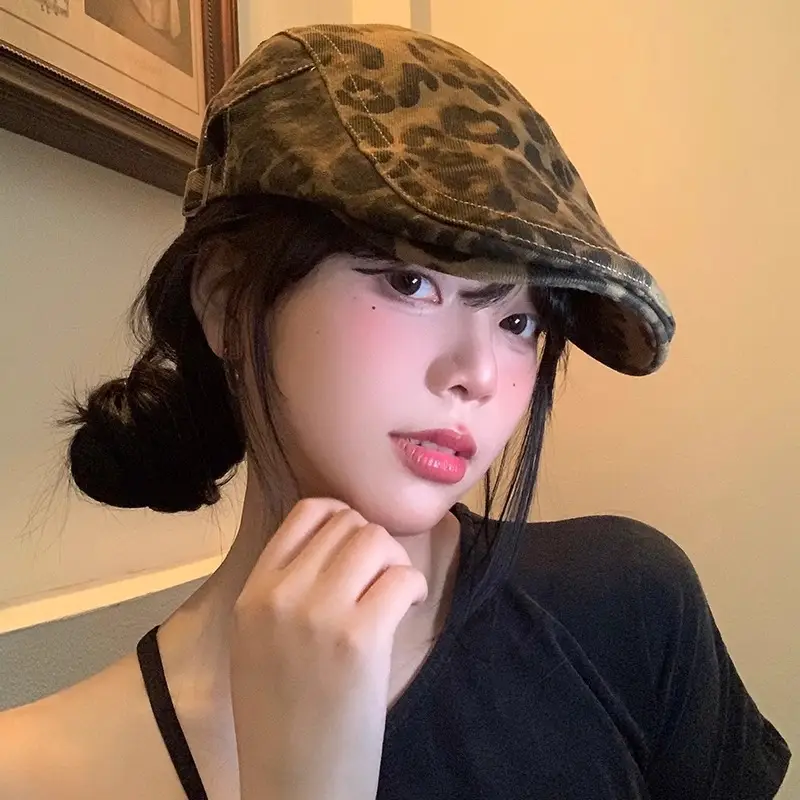 Women Leopard Print Forward Cap Spring Autumn Large Circumference - Image 5