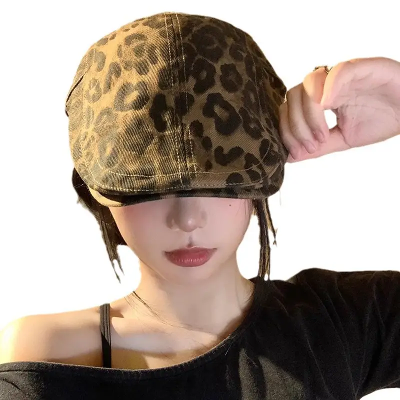 Women Leopard Print Forward Cap Spring Autumn Large Circumference - Image 6