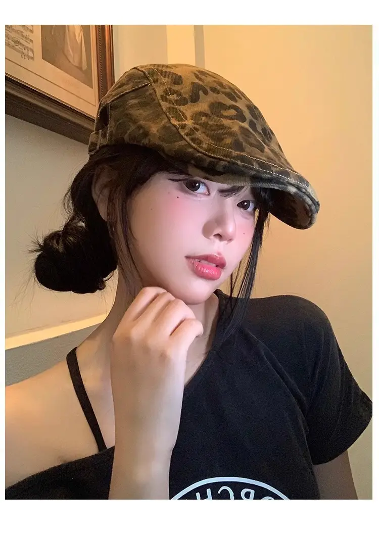Women Leopard Print Forward Cap Spring Autumn Large Circumference — feature 9