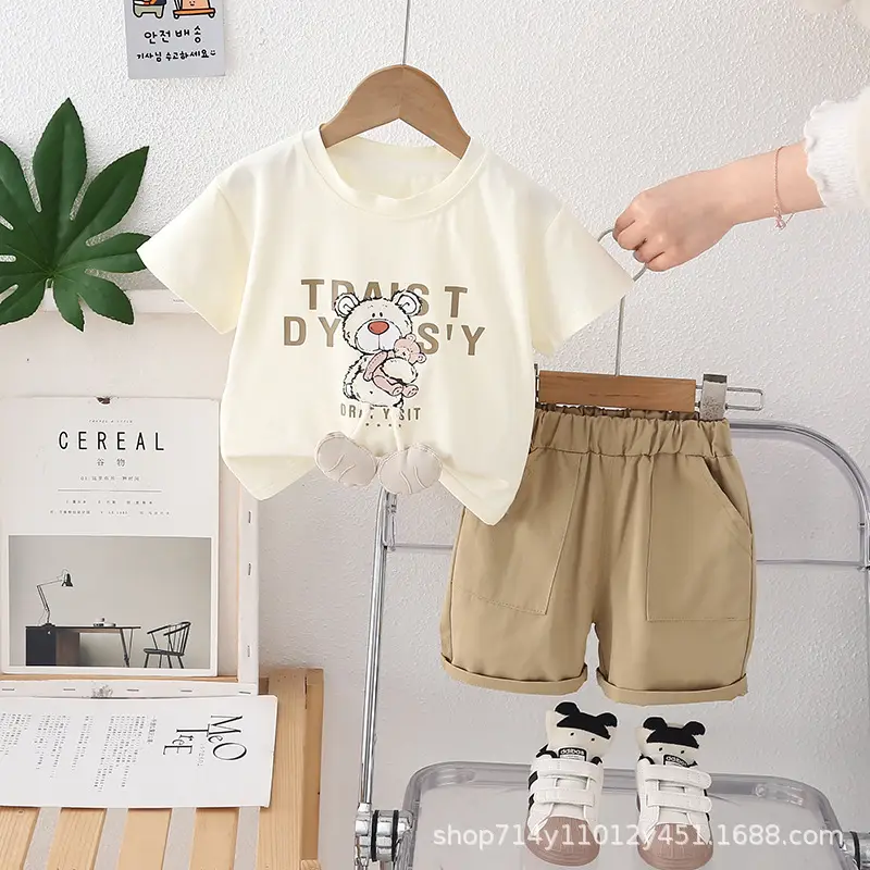2025 New Cute Boys Cartoon Printed T-Shirt Shorts Set - Image 2