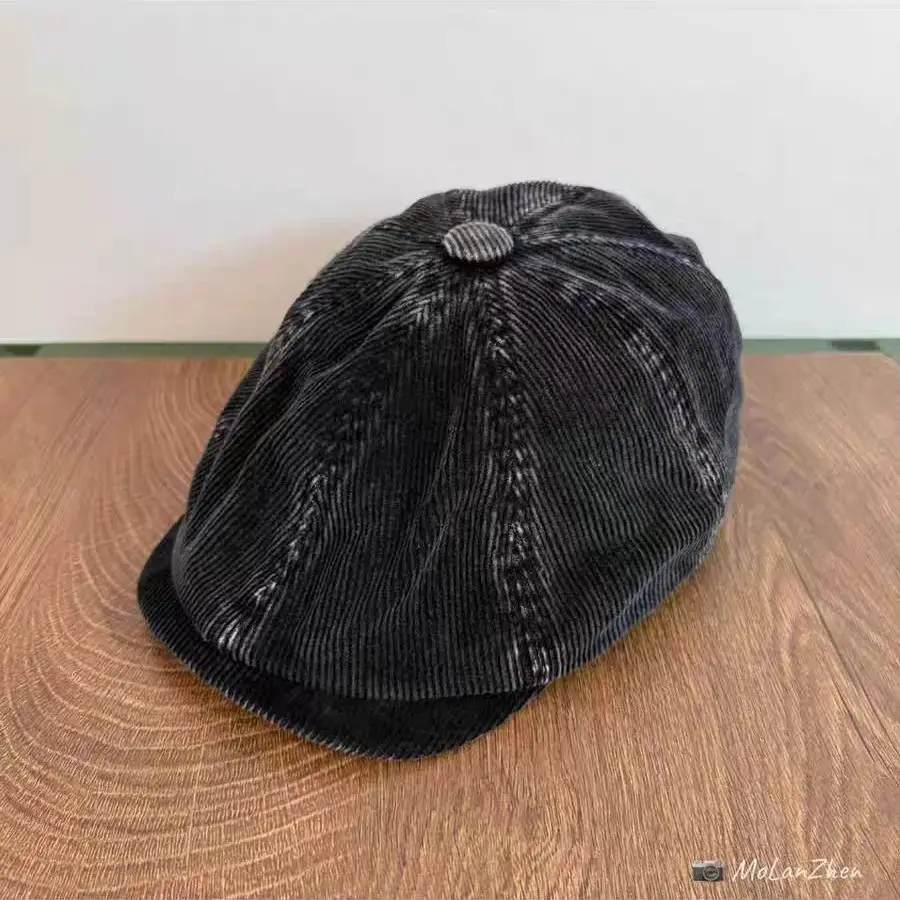 Japanese Retro Corduroy Women's Cap Brown - Image 7