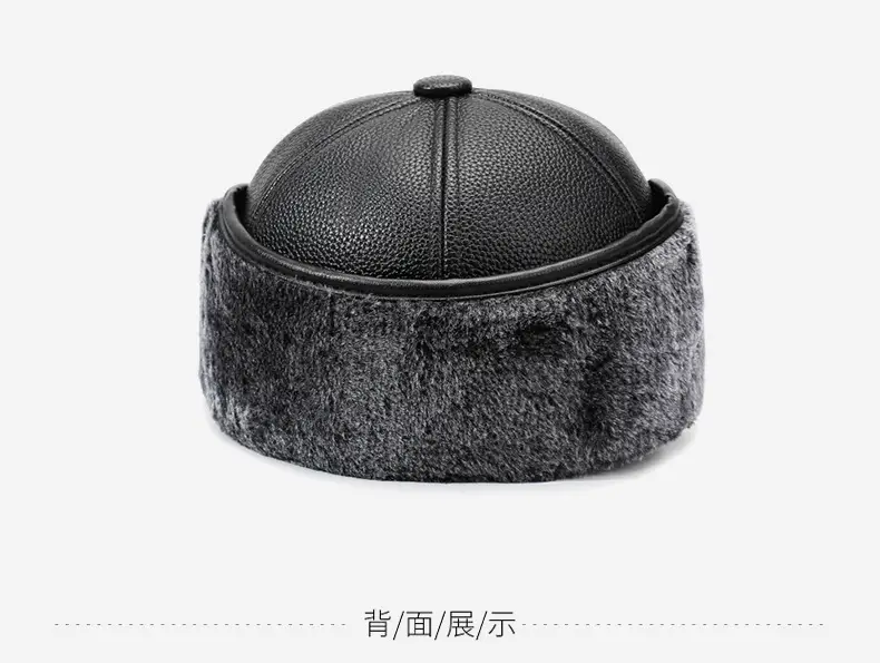 Men's Black Leather Ear Hat with Warm Fleece Trim — feature 10