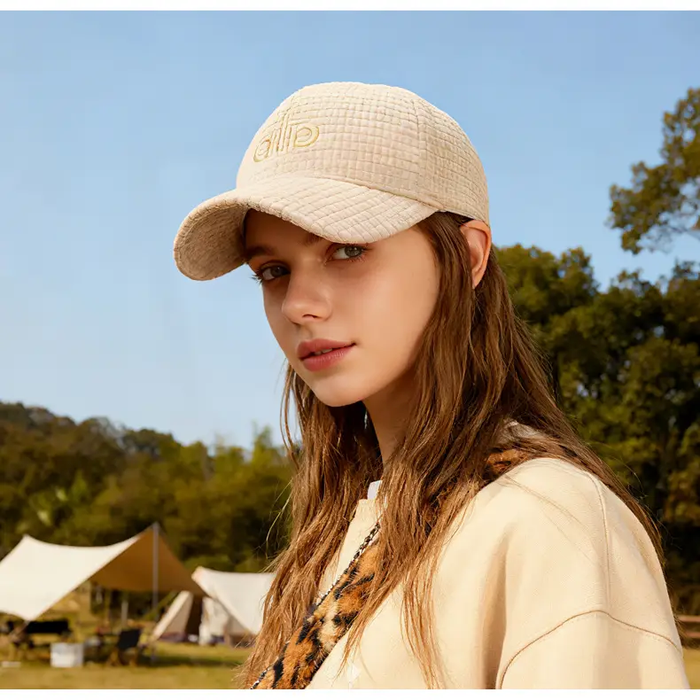 Women Duckbill Cap with Embroidered Letter Beige — feature 14