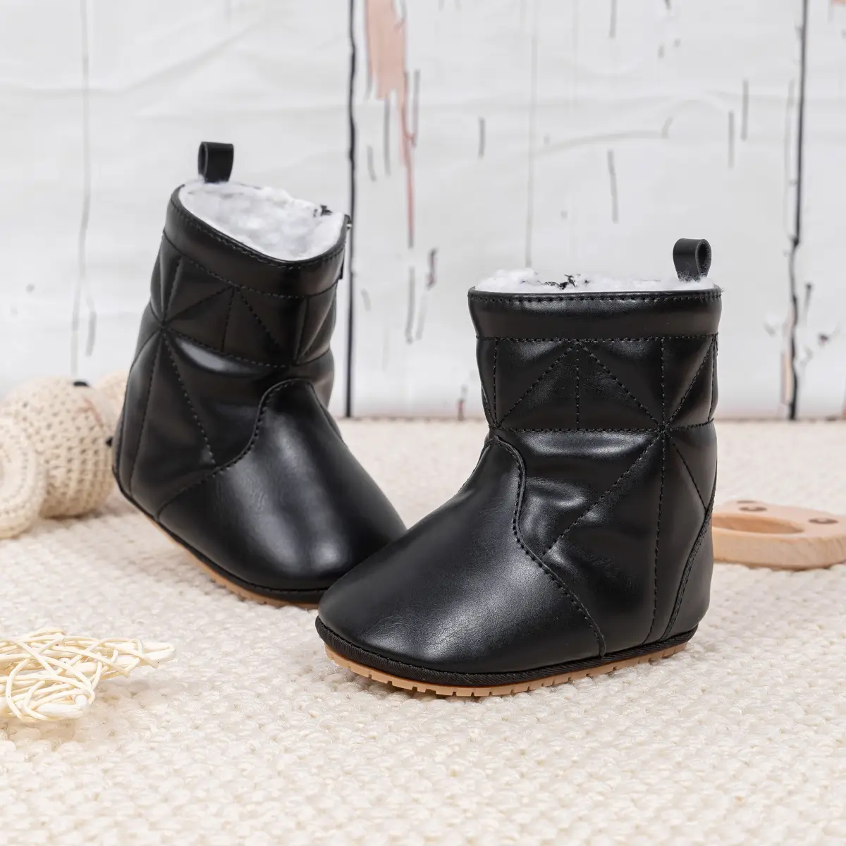 Brown Fleece Baby Boots for Newborns Warm Non-Slip