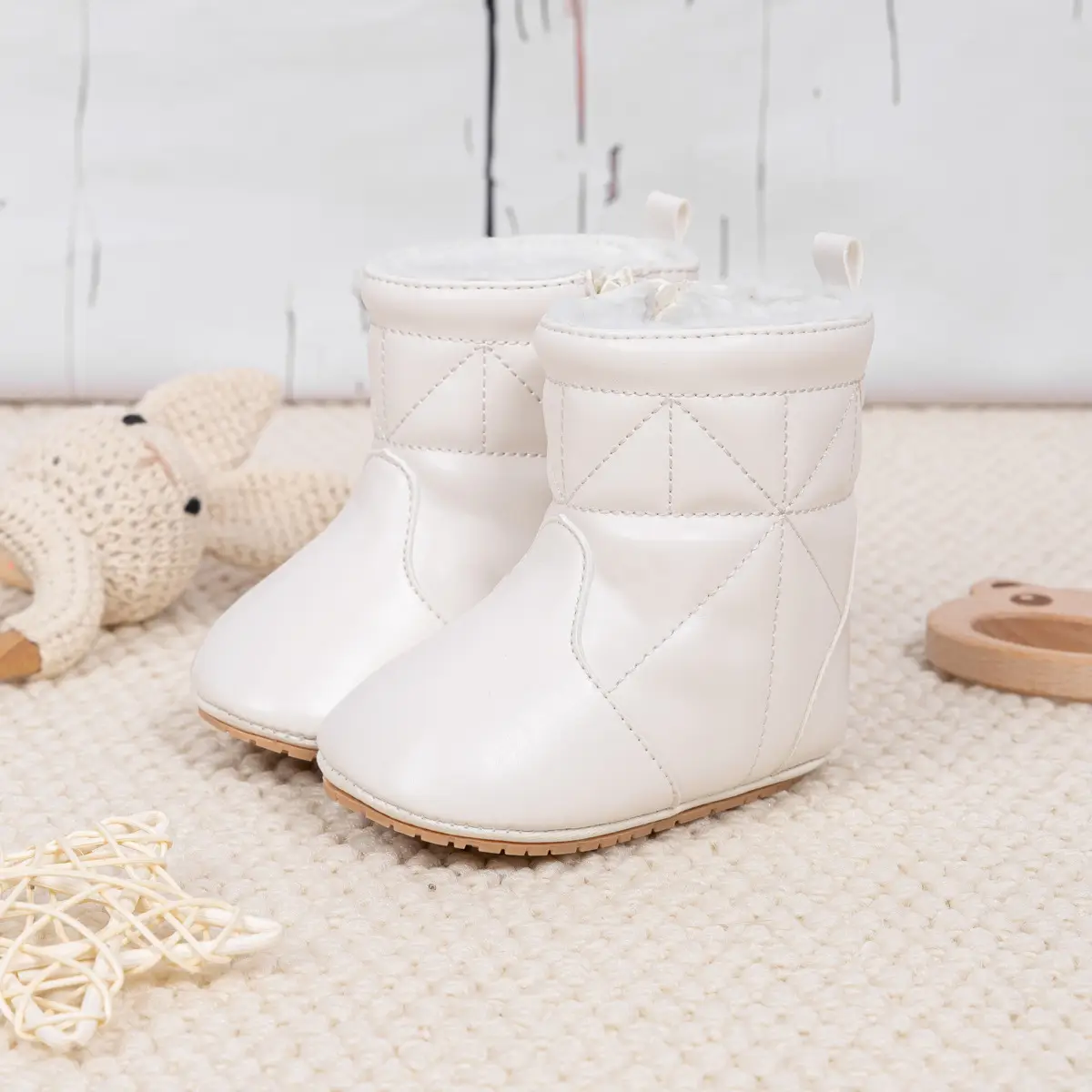 Brown Fleece Baby Boots for Newborns Warm Non-Slip