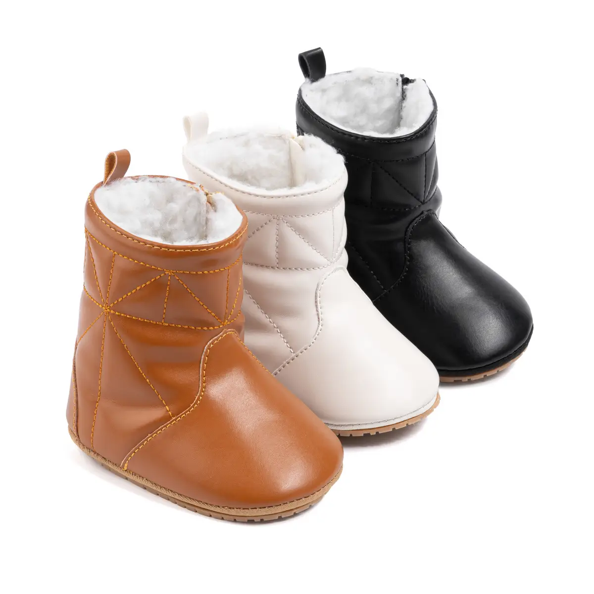 Brown Fleece Baby Boots for Newborns Warm Non-Slip