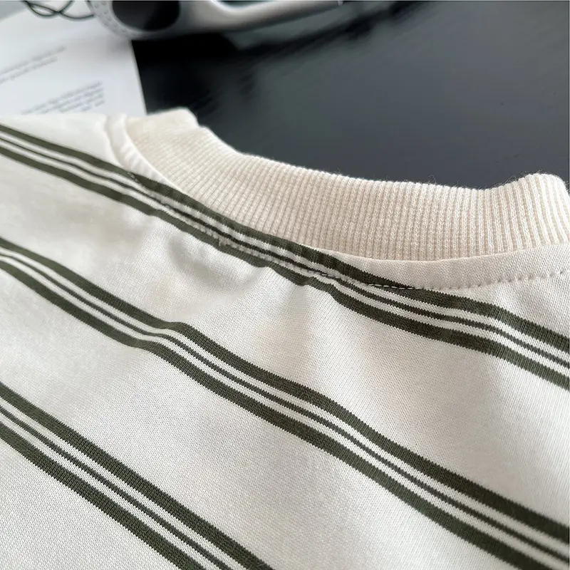 Boys Striped Shorts T-Shirt Set Brown White Kids Casual — feature 11