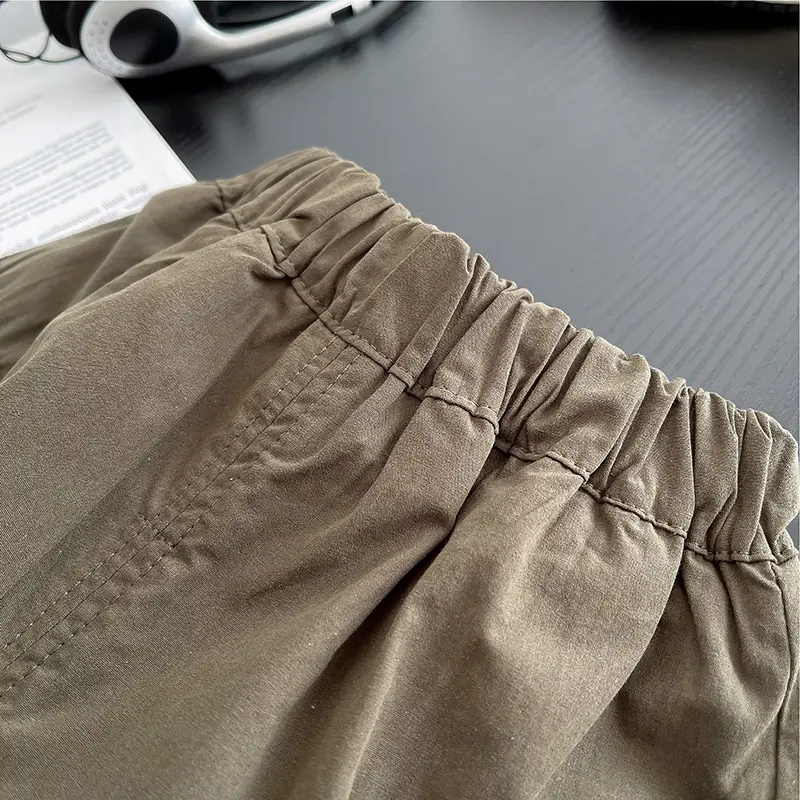 Boys Striped Shorts T-Shirt Set Brown White Kids Casual — feature 13