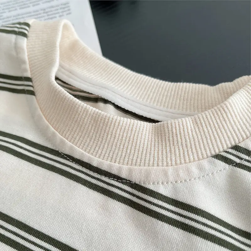 Boys Striped Shorts T-Shirt Set Brown White Kids Casual — feature 7