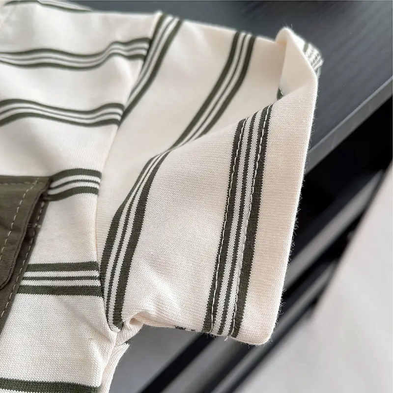 Boys Striped Shorts T-Shirt Set Brown White Kids Casual — feature 9