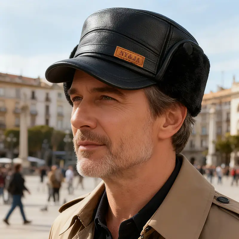 Winter Leather Fleece Hat for Men with Ear Protection - Image 6