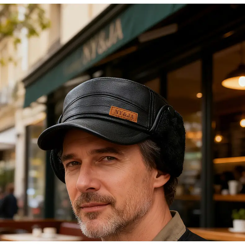 Winter Leather Fleece Hat for Men with Ear Protection — feature 16