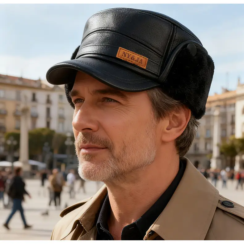 Winter Leather Fleece Hat for Men with Ear Protection — feature 17