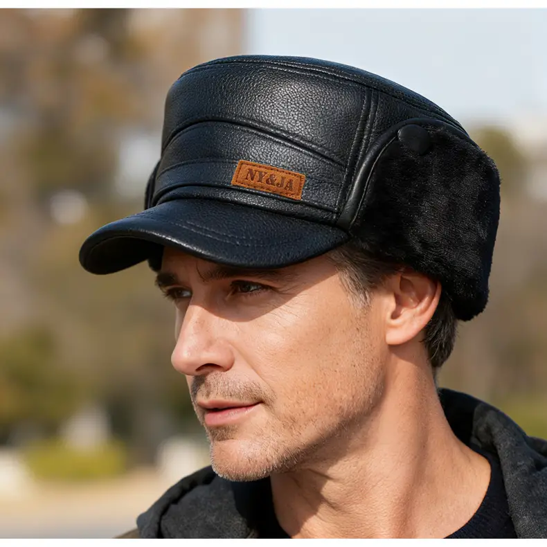 Winter Leather Fleece Hat for Men with Ear Protection — feature 18