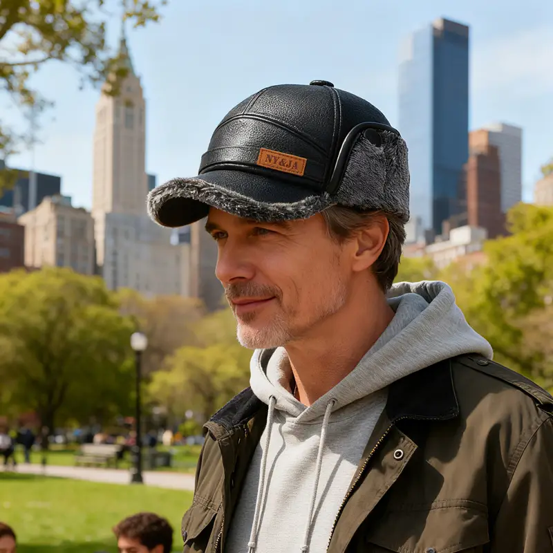 Men's Cold-Proof Duckbill Cap with Hood Black - Image 7