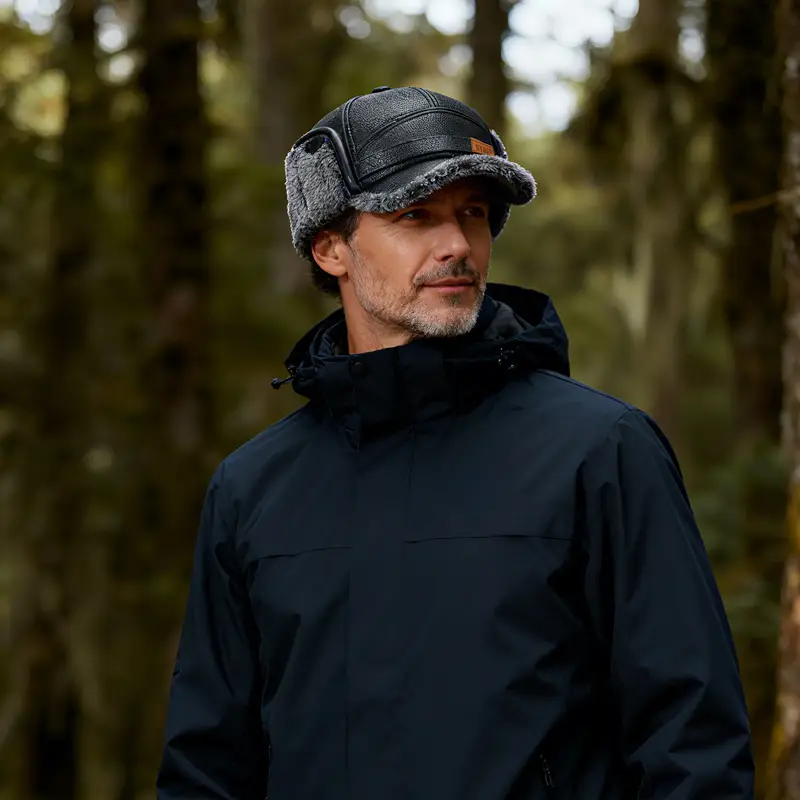 Men's Cold-Proof Duckbill Cap with Hood Black - Image 8
