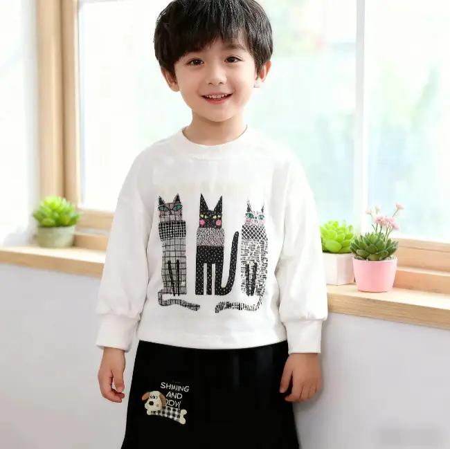 Kids Cotton Long Sleeve T-Shirt Set Spring Autumn Jogger Pants - Image 9