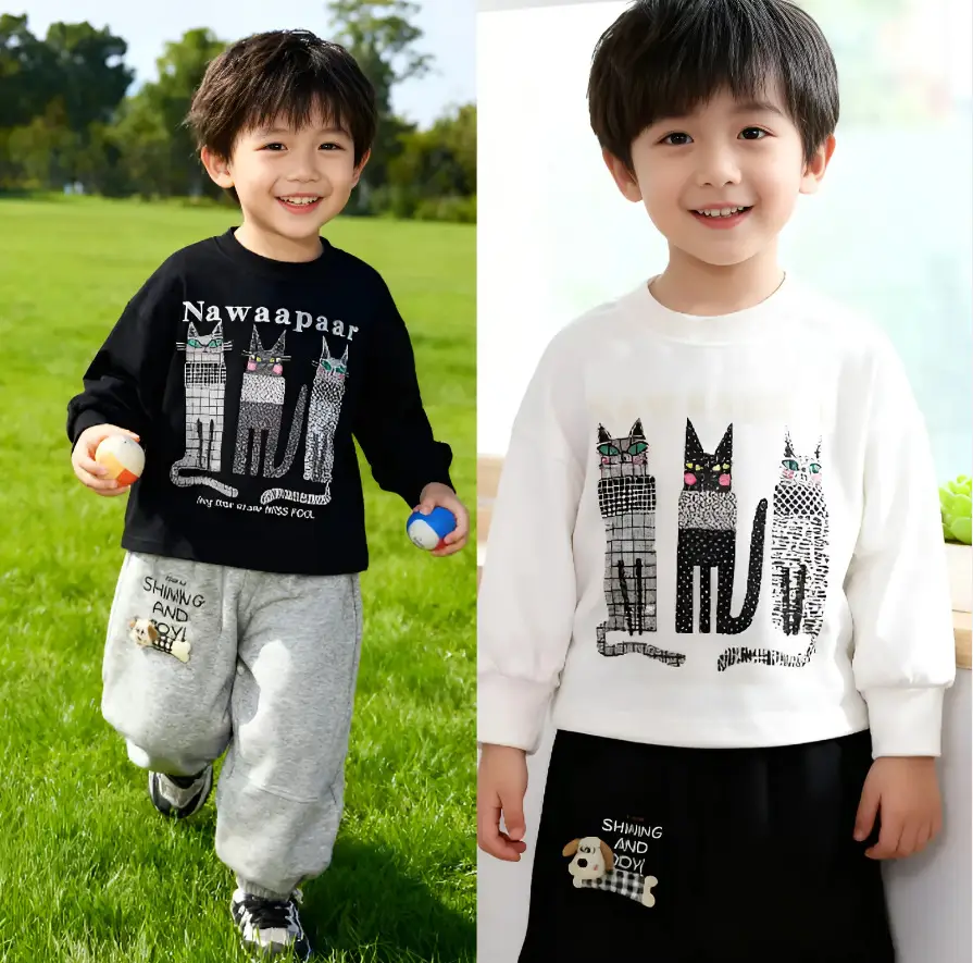 Kids Cotton Long Sleeve T-Shirt Set Spring Autumn Jogger Pants — feature 1