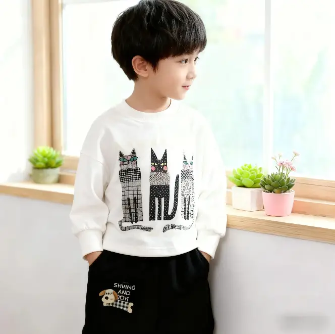 Kids Cotton Long Sleeve T-Shirt Set Spring Autumn Jogger Pants — feature 3