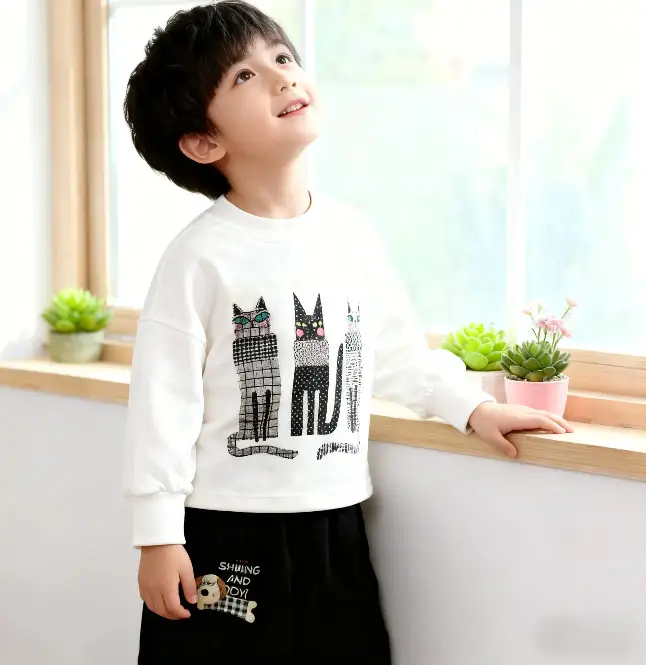 Kids Cotton Long Sleeve T-Shirt Set Spring Autumn Jogger Pants — feature 4
