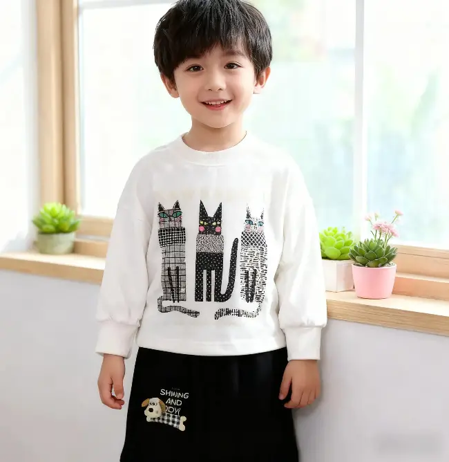 Kids Cotton Long Sleeve T-Shirt Set Spring Autumn Jogger Pants — feature 5