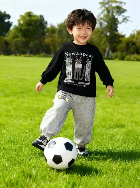 Kids Cotton Long Sleeve T-Shirt Set Spring Autumn Jogger Pants — feature 7