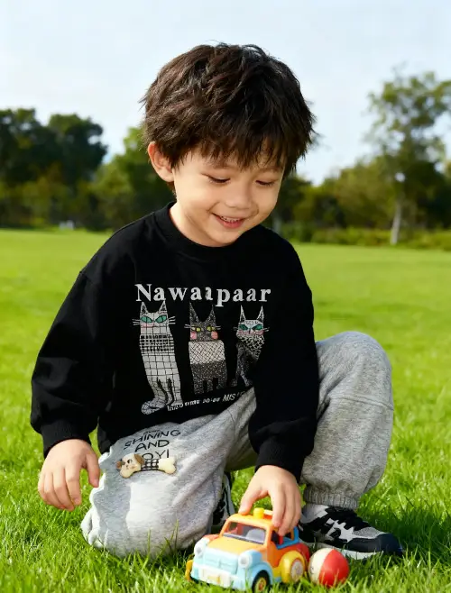 Kids Cotton Long Sleeve T-Shirt Set Spring Autumn Jogger Pants — feature 8