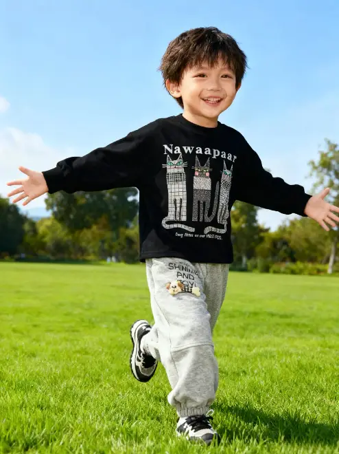 Kids Cotton Long Sleeve T-Shirt Set Spring Autumn Jogger Pants — feature 9