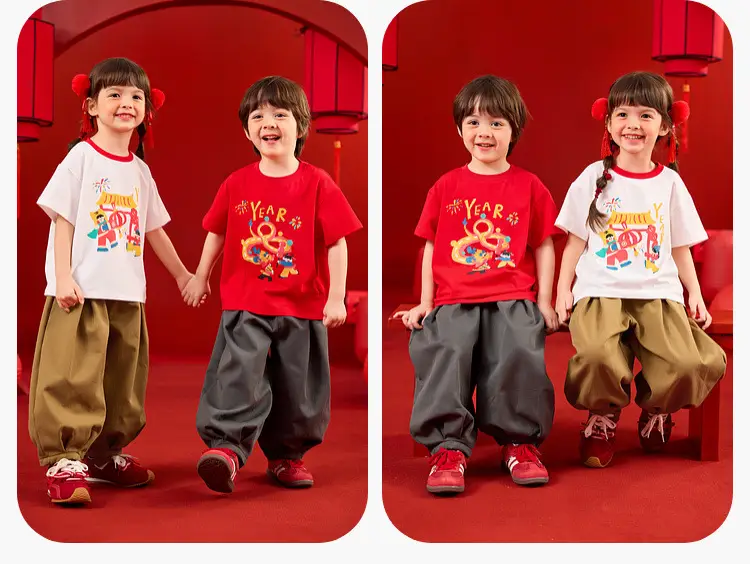 Red Round Neck Kids T-Shirt New Chinese Style — feature 13