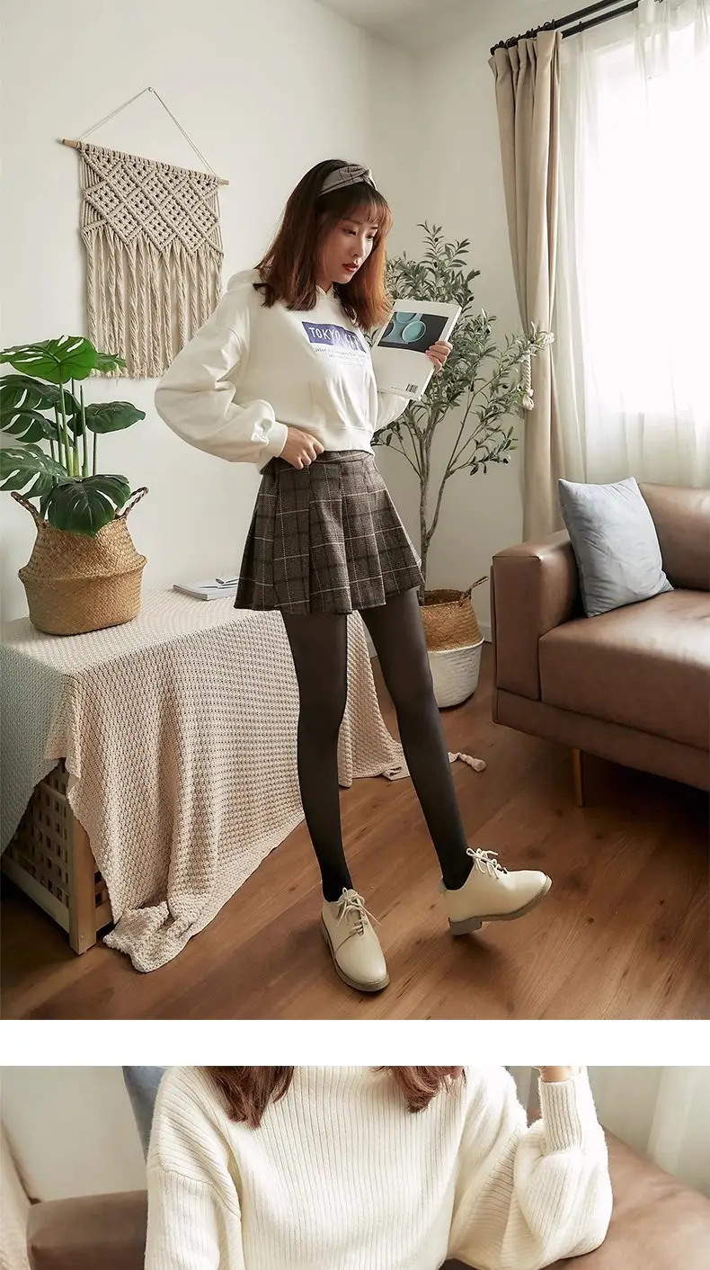 Cross-Border Autumn and Winter New Style Flight Attendant Gray Leggings with Faux Sheer Effect, Fleece-Lined and Thickened, Women's High-Waisted One-Piece Pants with Real Sheer Skin Effect — feature 16