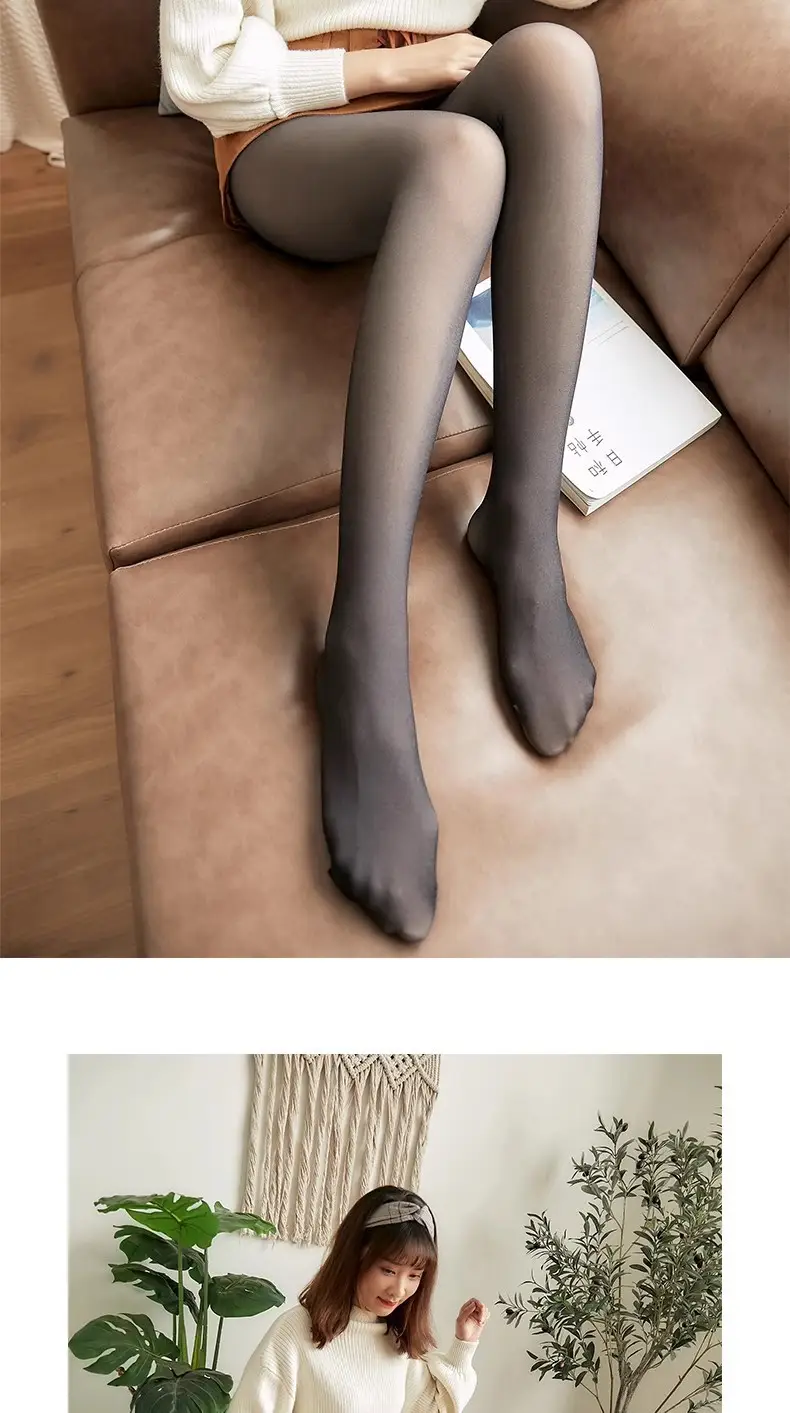 Cross-Border Autumn and Winter New Style Flight Attendant Gray Leggings with Faux Sheer Effect, Fleece-Lined and Thickened, Women's High-Waisted One-Piece Pants with Real Sheer Skin Effect — feature 17