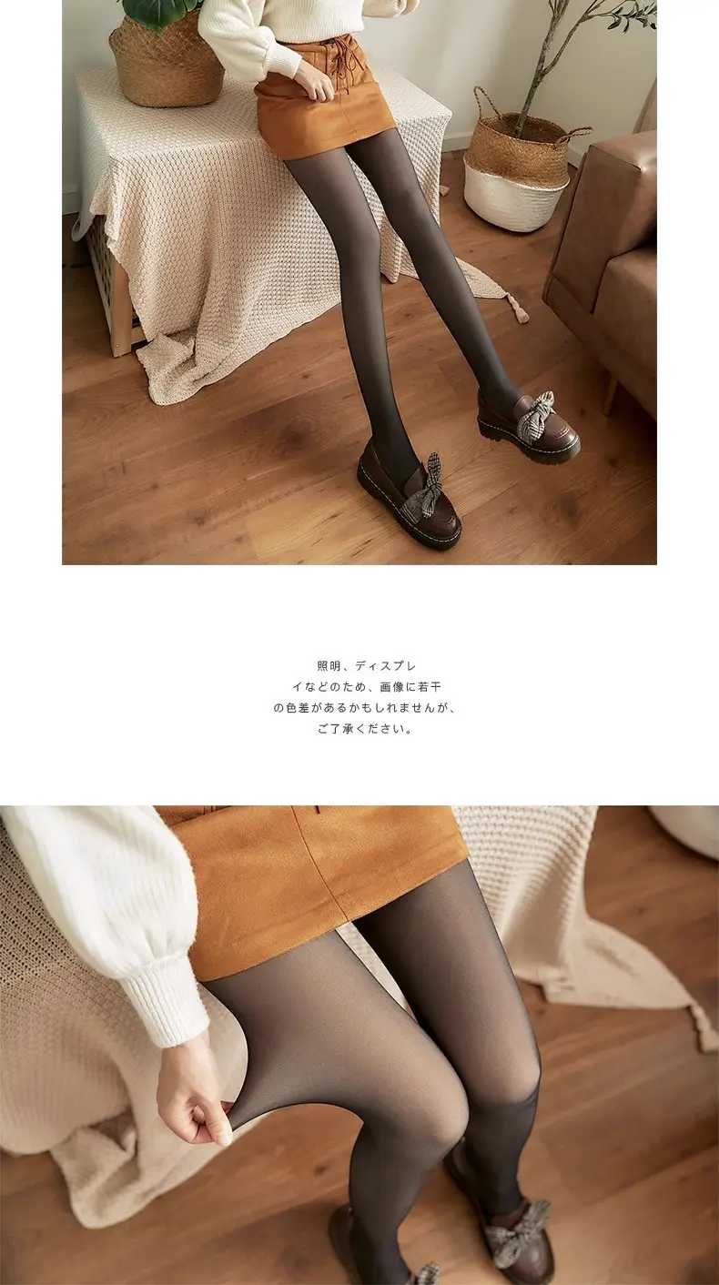 Cross-Border Autumn and Winter New Style Flight Attendant Gray Leggings with Faux Sheer Effect, Fleece-Lined and Thickened, Women's High-Waisted One-Piece Pants with Real Sheer Skin Effect — feature 18