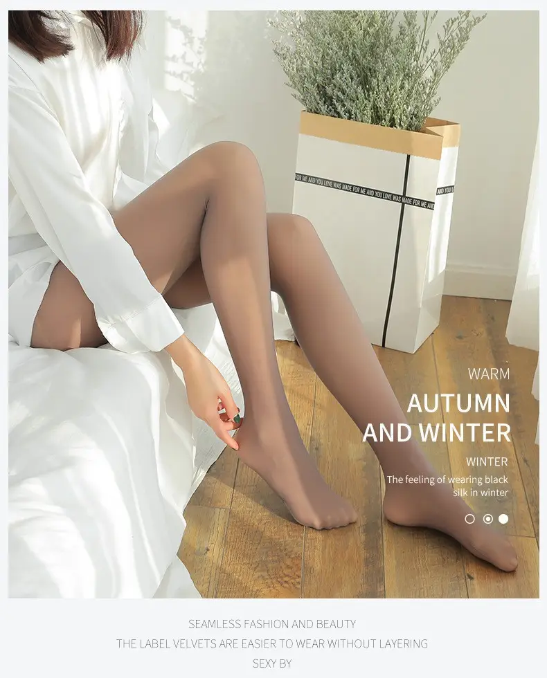 Cross-Border Autumn and Winter New Style Flight Attendant Gray Leggings with Faux Sheer Effect, Fleece-Lined and Thickened, Women's High-Waisted One-Piece Pants with Real Sheer Skin Effect — feature 24
