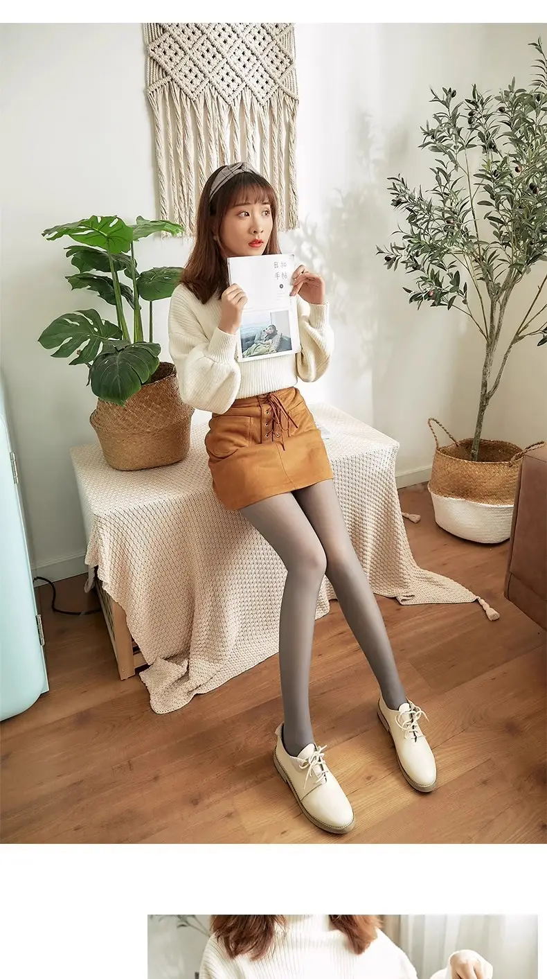 Cross-Border Autumn and Winter New Style Flight Attendant Gray Leggings with Faux Sheer Effect, Fleece-Lined and Thickened, Women's High-Waisted One-Piece Pants with Real Sheer Skin Effect — feature 6
