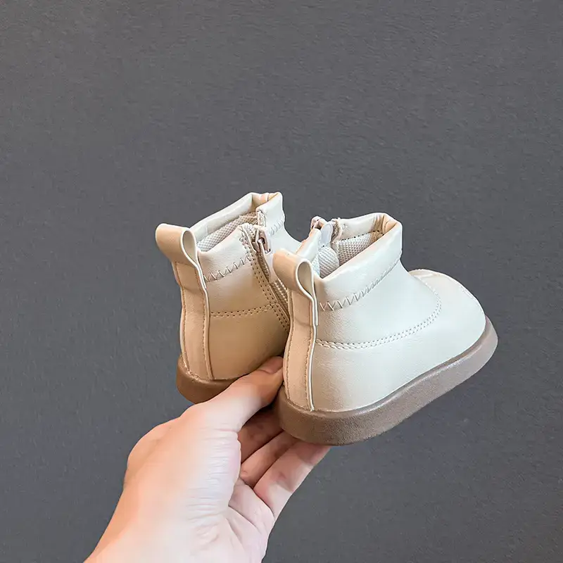 Black Leather Toddler Boots for Girls One-Year-Old
