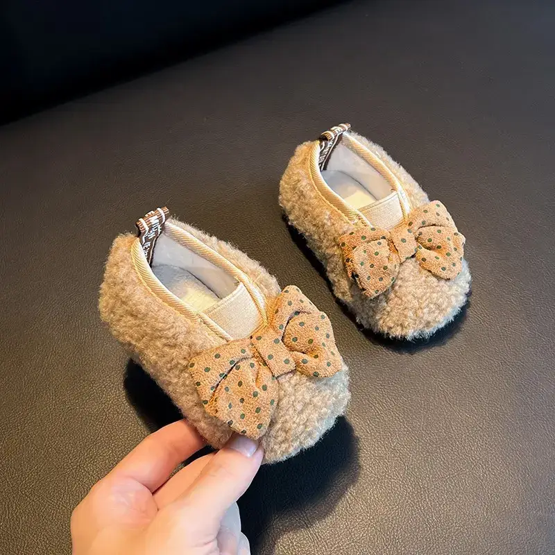 Baby Furry Bow Shoes for Girls 1-3Yr Fleece Lined