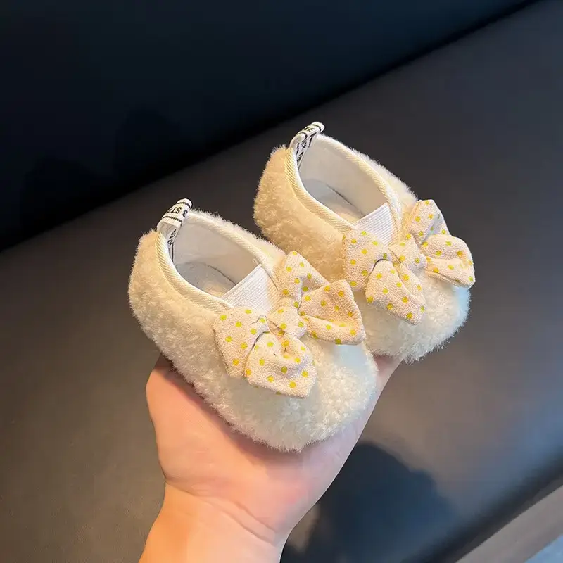 Baby Furry Bow Shoes for Girls 1-3Yr Fleece Lined