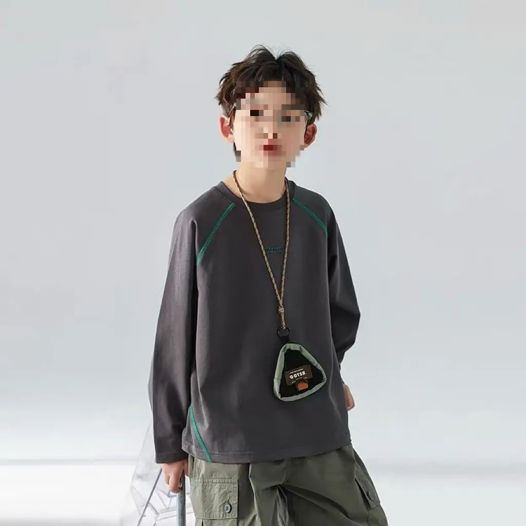 Boys Long Sleeve T-Shirt Grey 2025 Korean Style - Image 5