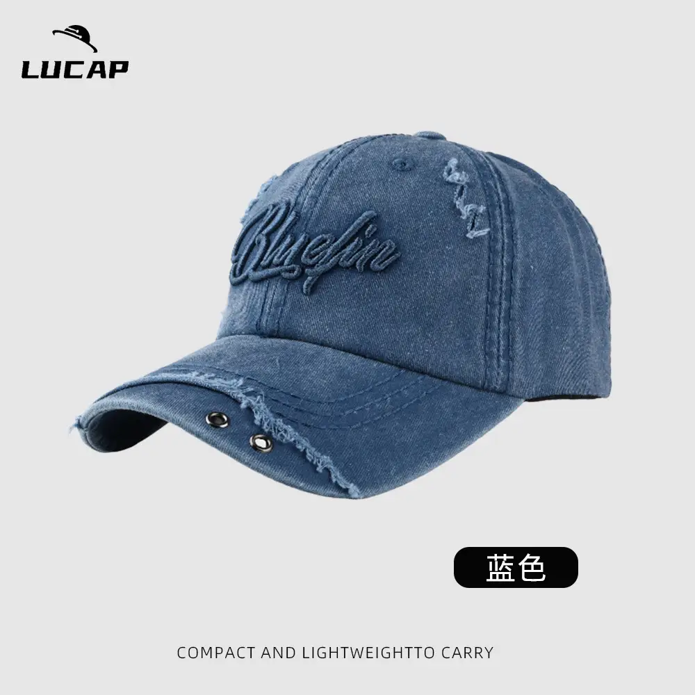 Blue 3D Embroidered Distressed Cap Unisex - Image 4