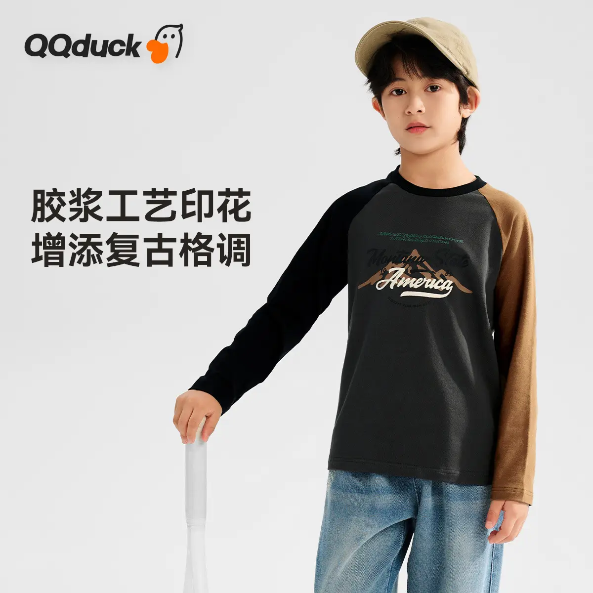 Long Sleeve T-Shirt Black Brown American Flag Print - Image 6
