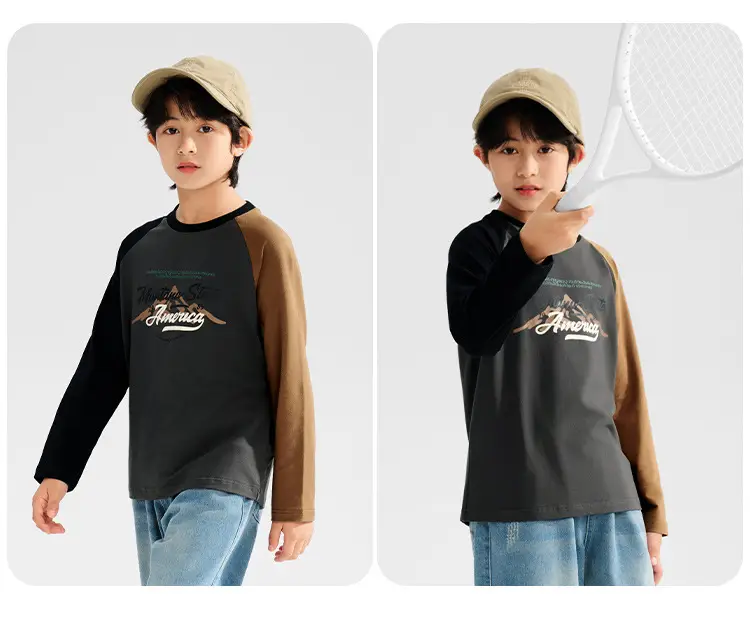 Long Sleeve T-Shirt Black Brown American Flag Print — feature 21