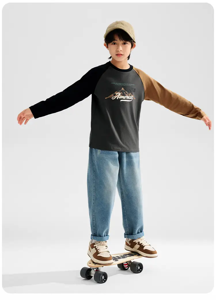 Long Sleeve T-Shirt Black Brown American Flag Print — feature 23