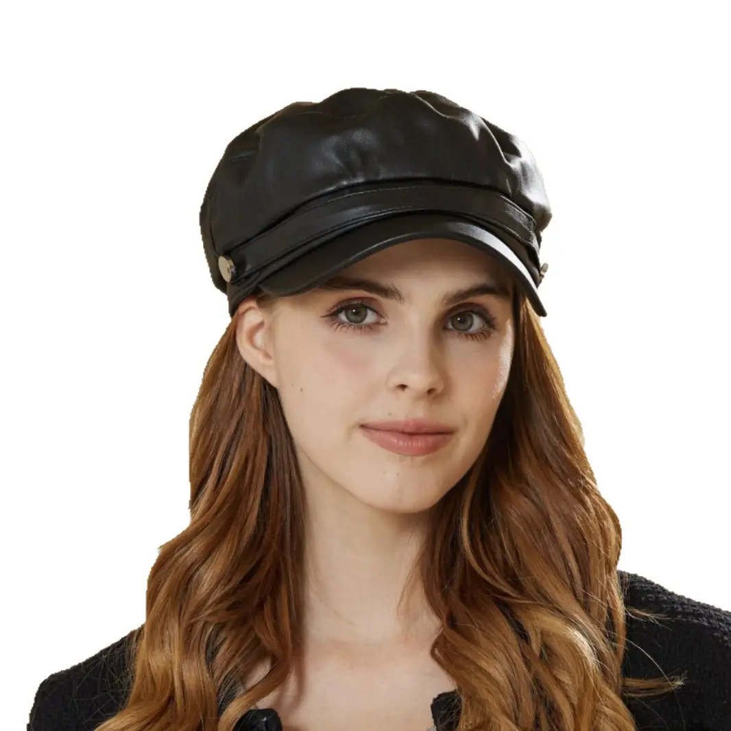 Women Japanese Retro Pu Leather Beret Hat Large Head Circumference - Image 7