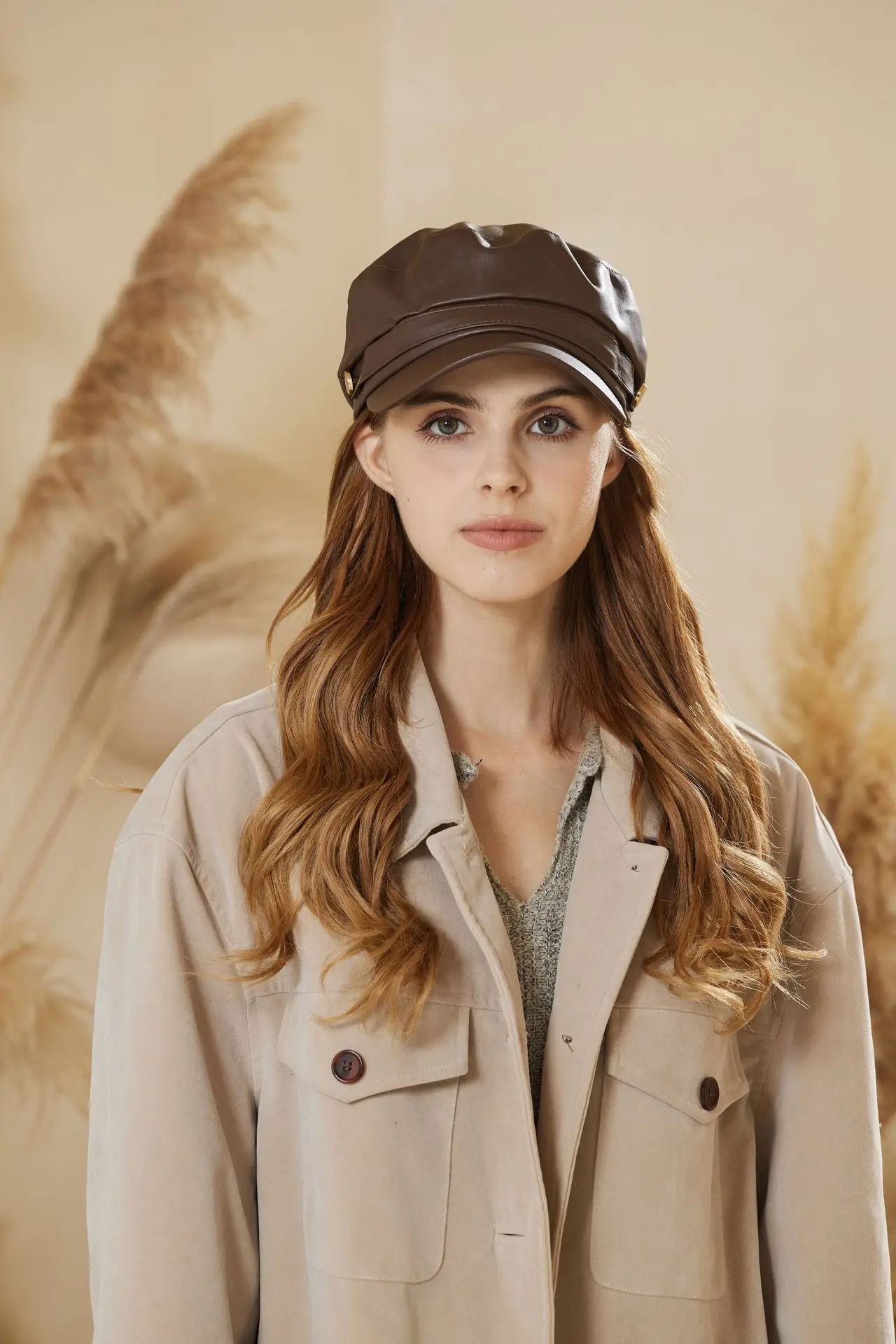 Women Japanese Retro Pu Leather Beret Hat Large Head Circumference — feature 10