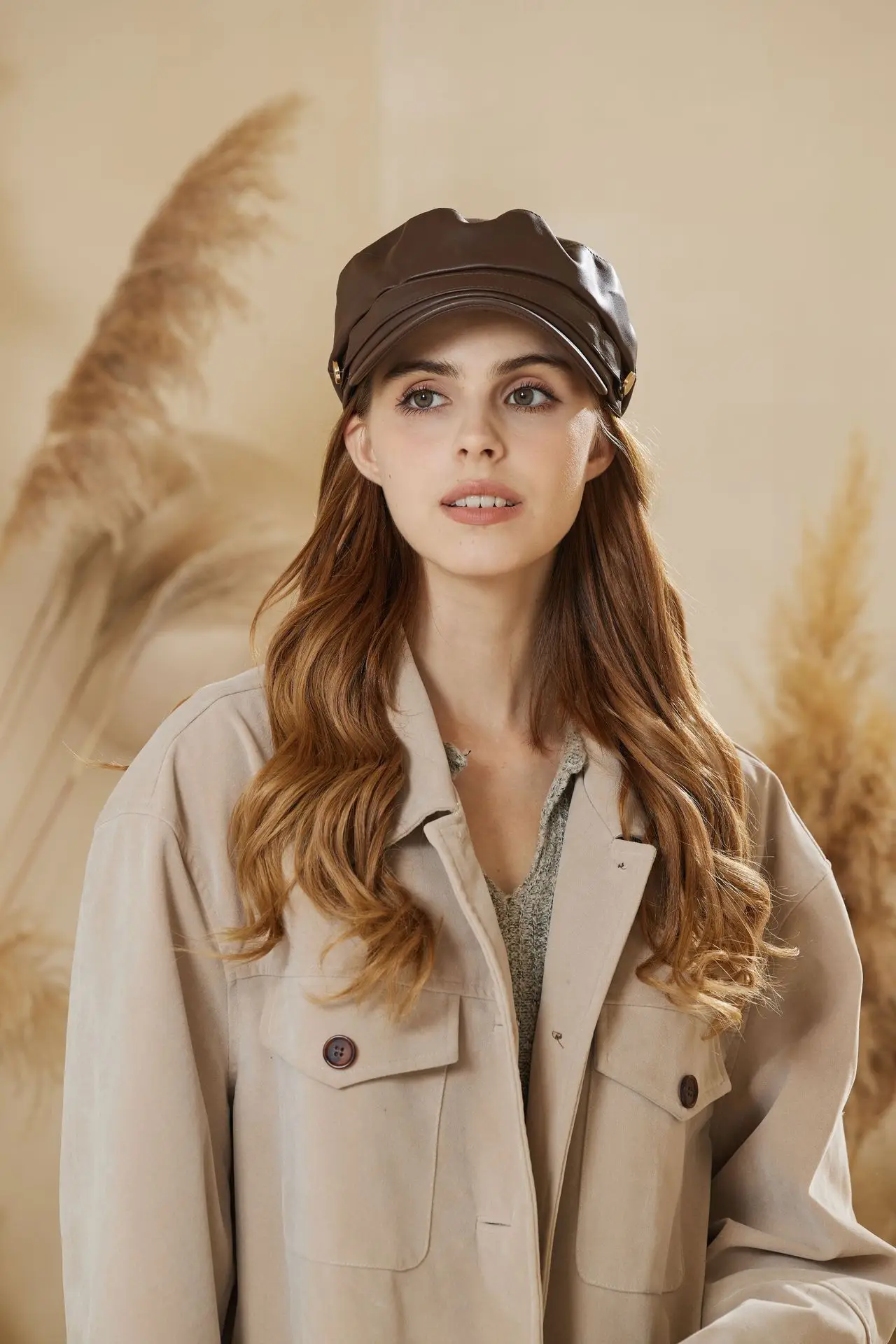 Women Japanese Retro Pu Leather Beret Hat Large Head Circumference — feature 11