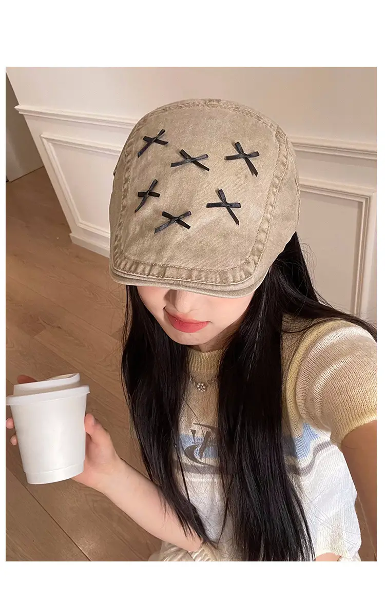 Korean Style Forward Hat with Bowknot Y2K Women's Spring Summer Fashion Versatile Casual Face-Slimming Newsboy Beret — feature 11