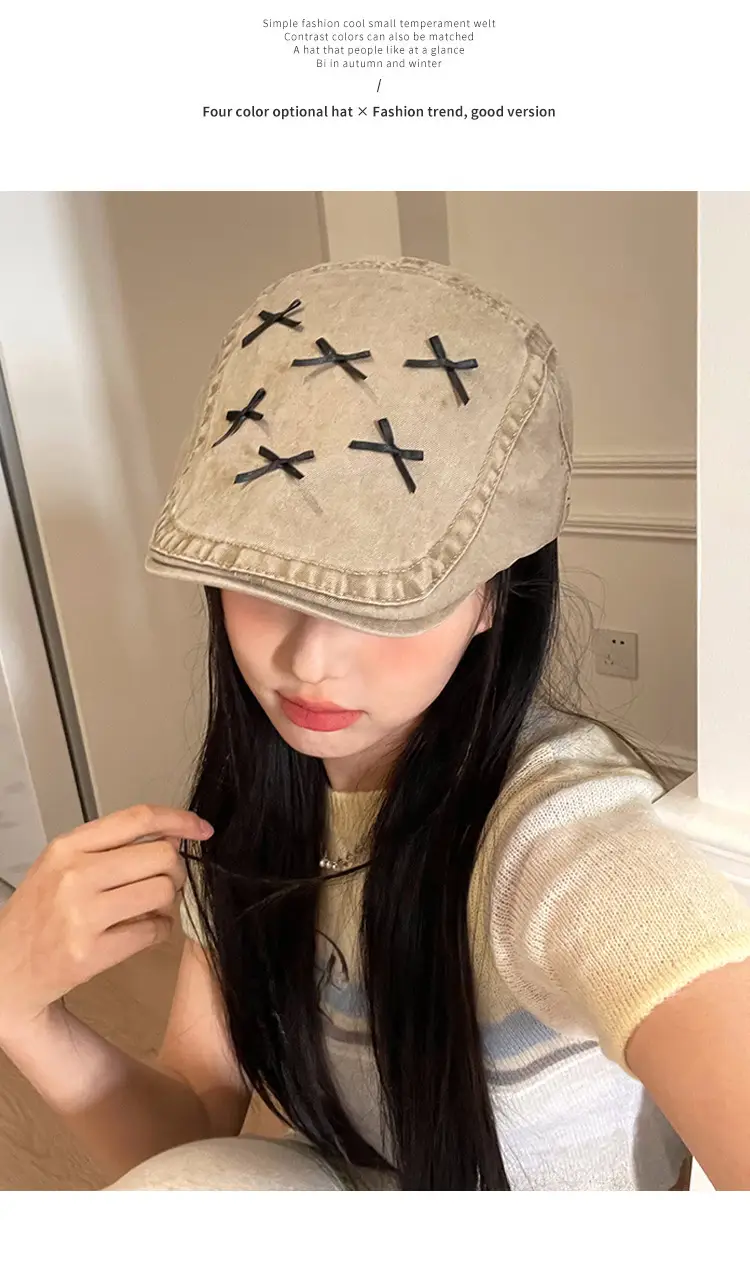 Korean Style Forward Hat with Bowknot Y2K Women's Spring Summer Fashion Versatile Casual Face-Slimming Newsboy Beret — feature 13