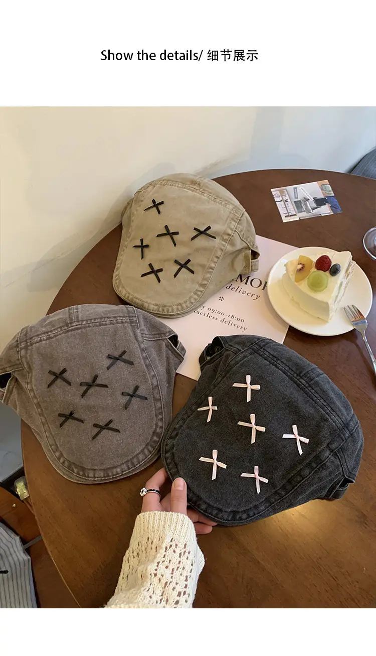 Korean Style Forward Hat with Bowknot Y2K Women's Spring Summer Fashion Versatile Casual Face-Slimming Newsboy Beret — feature 14