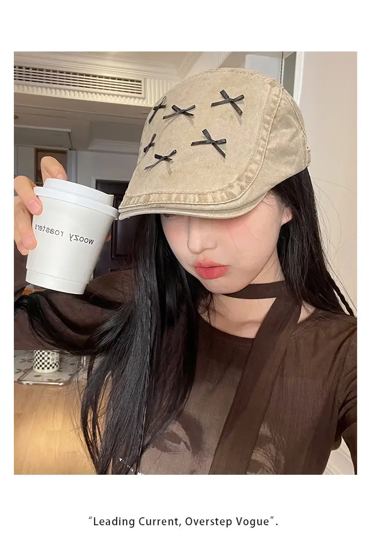 Korean Style Forward Hat with Bowknot Y2K Women's Spring Summer Fashion Versatile Casual Face-Slimming Newsboy Beret — feature 8